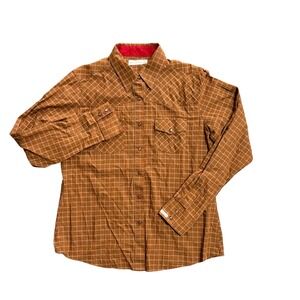 Rockies Womens Brown Plaid Western Snap Long Sleeve Shirt Size Large Cowgirl